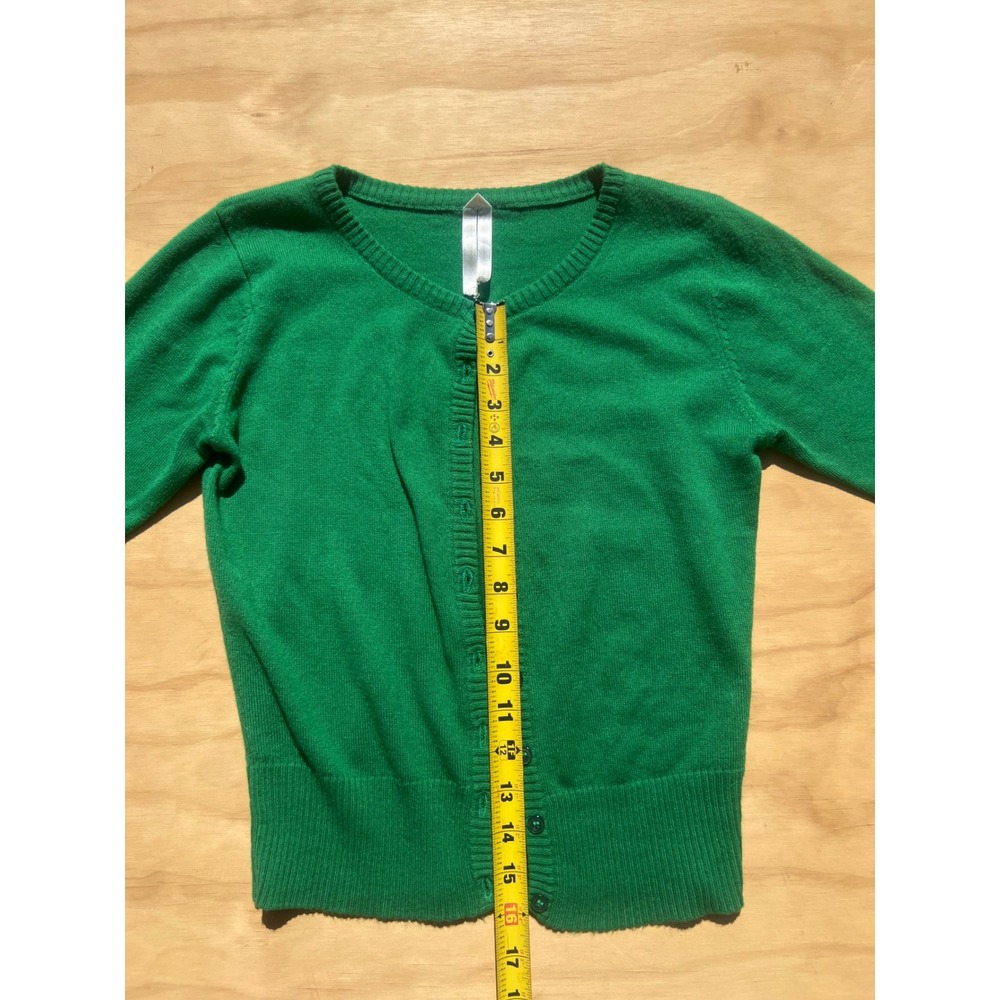 Green Button Front Cardigan Sweater Crew Neck 3/4 Sleeve Style 8110 Small